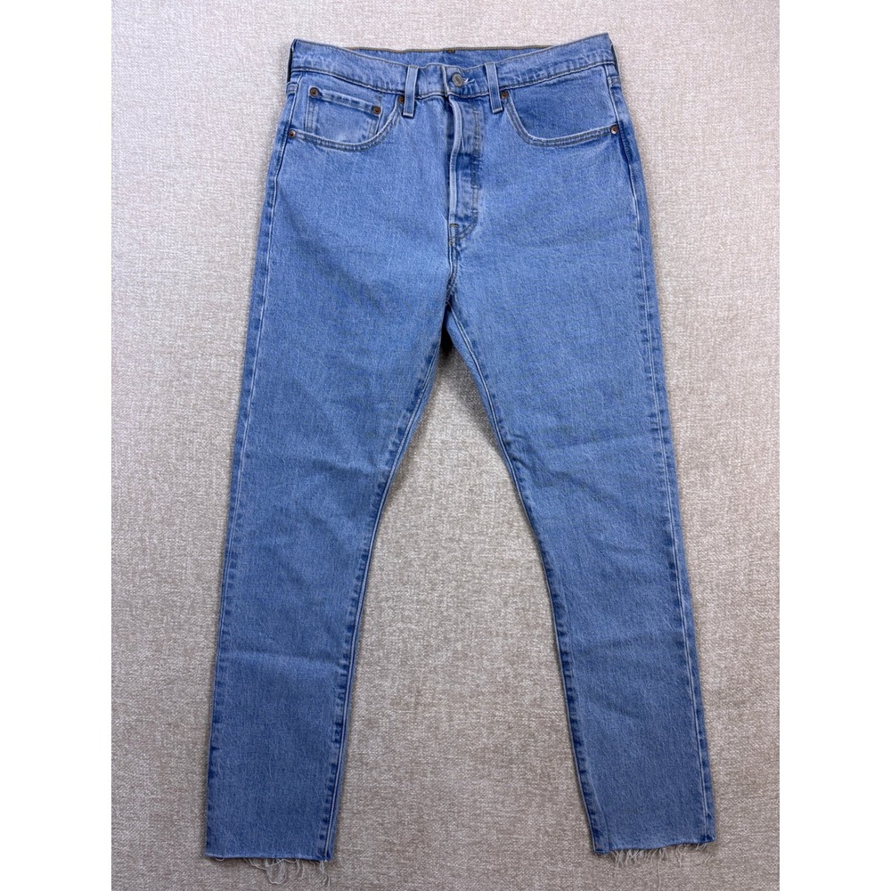 Levis 501 Skinny Jeans Womens 31x30 Light Wash Blue Denim Raw Hem 29502-0129